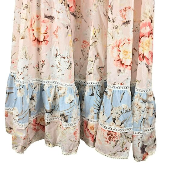 Floral Sleeveless Maxi Dress Lace Trim By Floryday Peach Blue Size XL NWT JH1771 - Picture 3 of 8